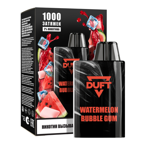 (М) Одноразовая электронная сигарета Duft 1000 - Watermelon Bubble Gum (Арбузная Жвачка)